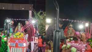 1159382 dulhan trractor A Unique Marriage: काला चश्मा लगाए दुल्हन ट्रैक्टर चलाते हुए शादी के मंडप तक पहुंची