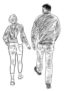 sketch man his teen daughter walking along street together 204937233 sketch man his teen daughter walking along street together 204937233