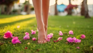 walking barefoot on grass Walking is Best at Both Times