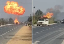 Gas Cylinders: नेशनल हाईवे पर सिलेंडर से भरे ट्रक में भीषण लगीआग, ड्राइवर खुद झुलसा लोगों को बचाया ,देखिये वीडियो