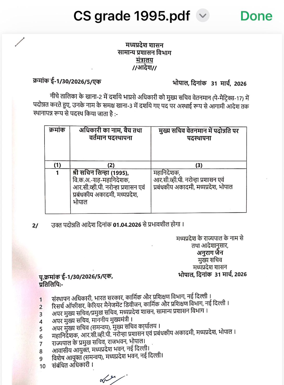 WhatsApp Image 2026 03 31 at 9.34.11 PM Sachin Sinha Promoted: 95 बैच के IAS अधिकारी मुख्य सचिव वेतनमान में पदोन्नत,स्मिता भारद्वाज के रिटायरमेंट से रिक्त हुआ पद